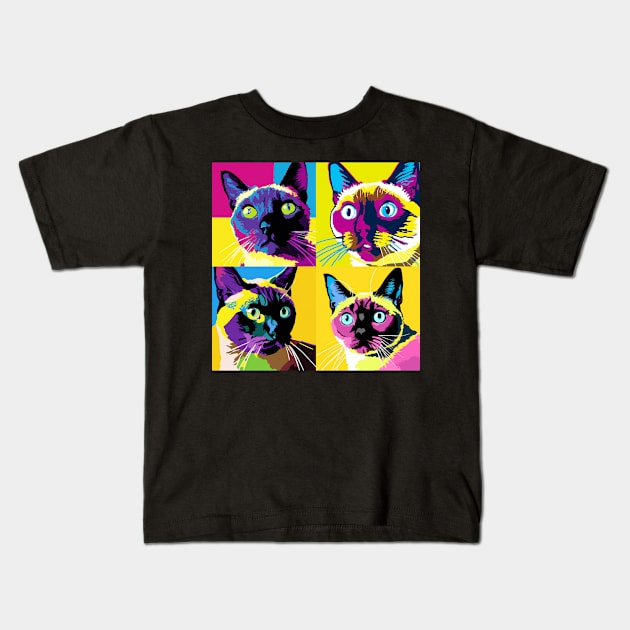 Siamese Cat Pop Art - Cat Lover Gift Kids T-Shirt by PawPopArt